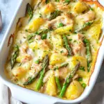 Spargelauflauf mit HähnchenHähnchenschinken und Kartoffeln