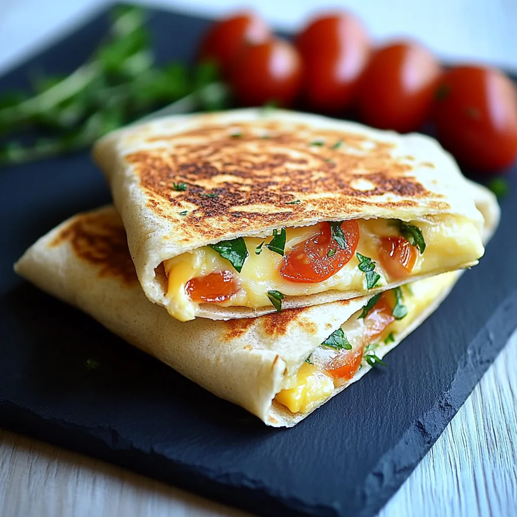 Frühstückswrap mit Ei, Käse und Tomaten