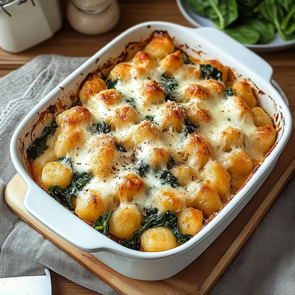 Gnocchi-Spinat-Auflauf mit Hähnchen und Curry mit Mozzarella überbacken