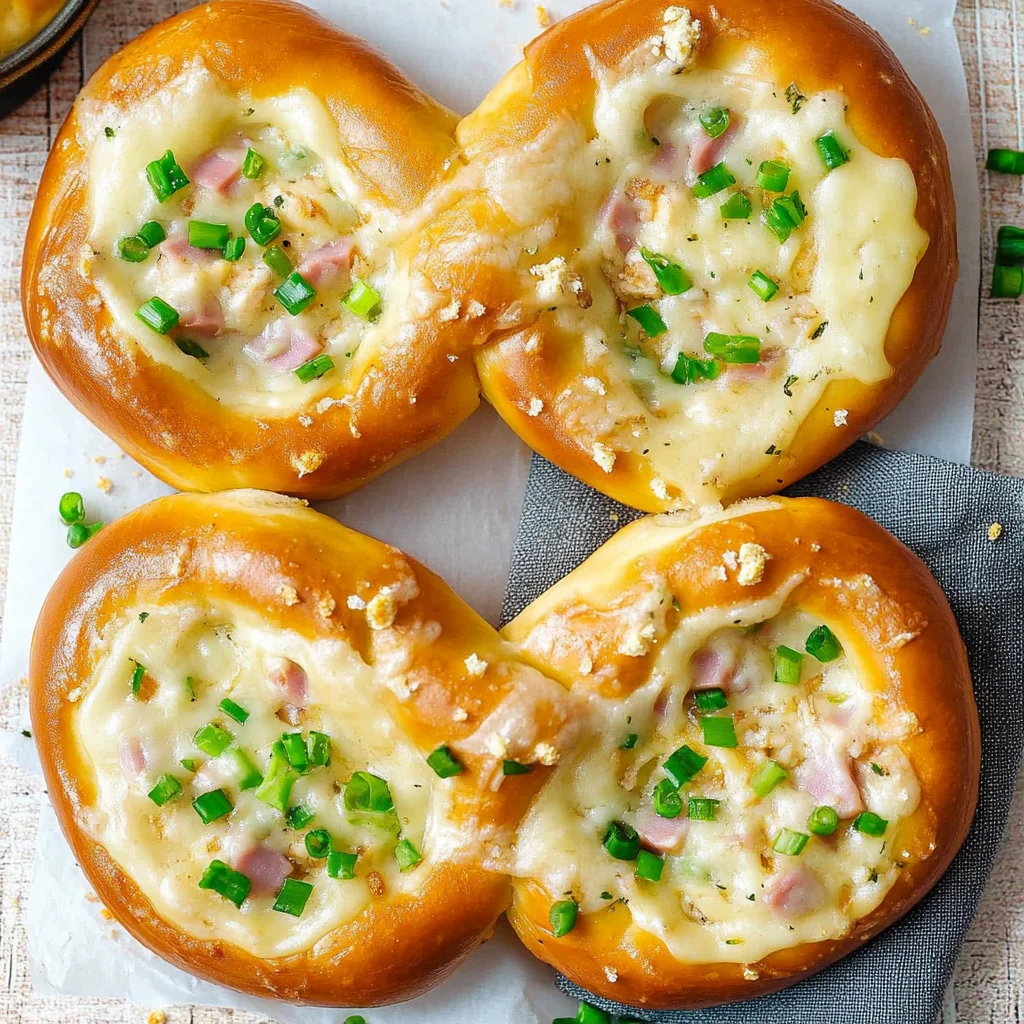 Überbackene Brezeln mit HähnchenHähnchenschinken & Käse